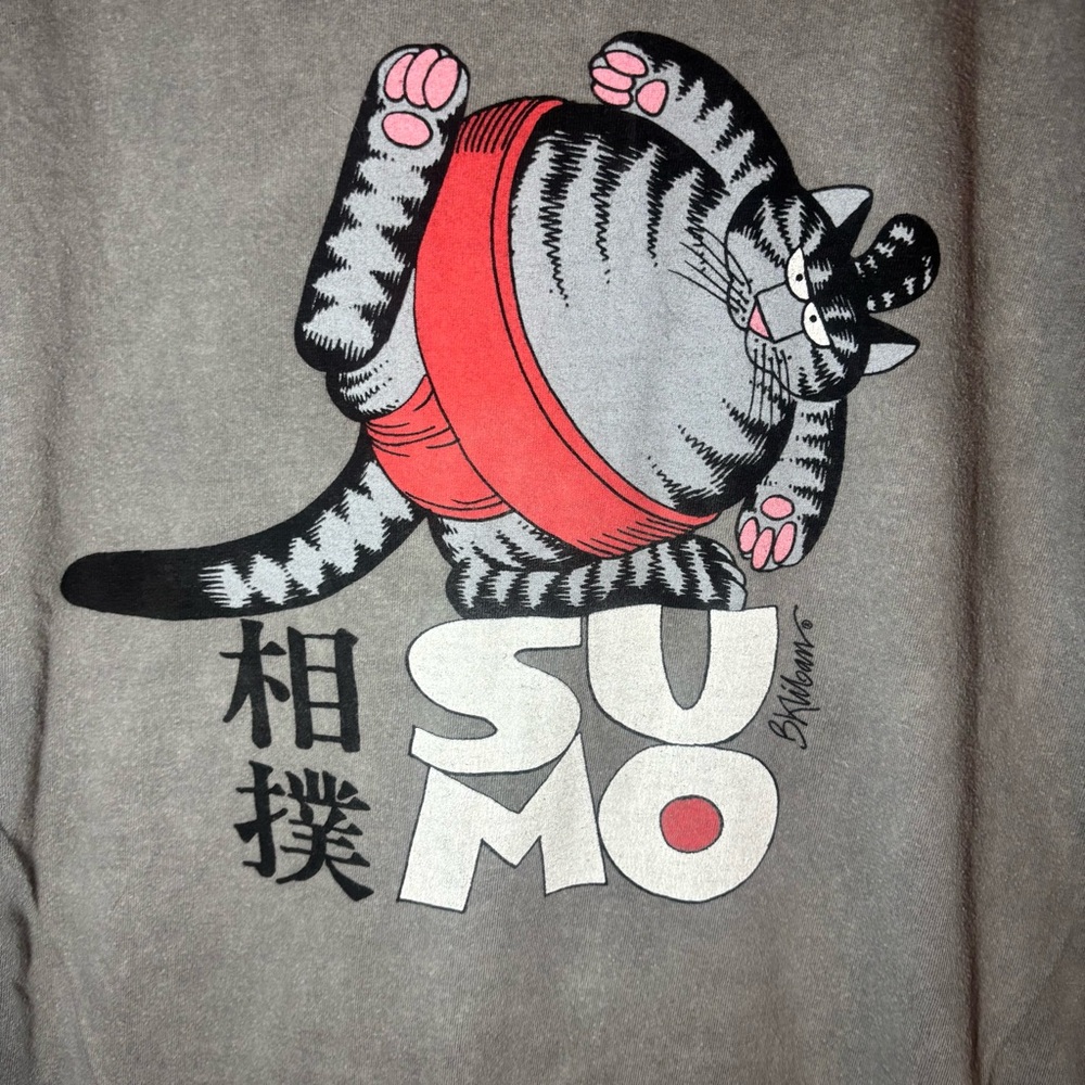 Sumo Cat Gray short sleeve tee shirt - Picture 3 of 5